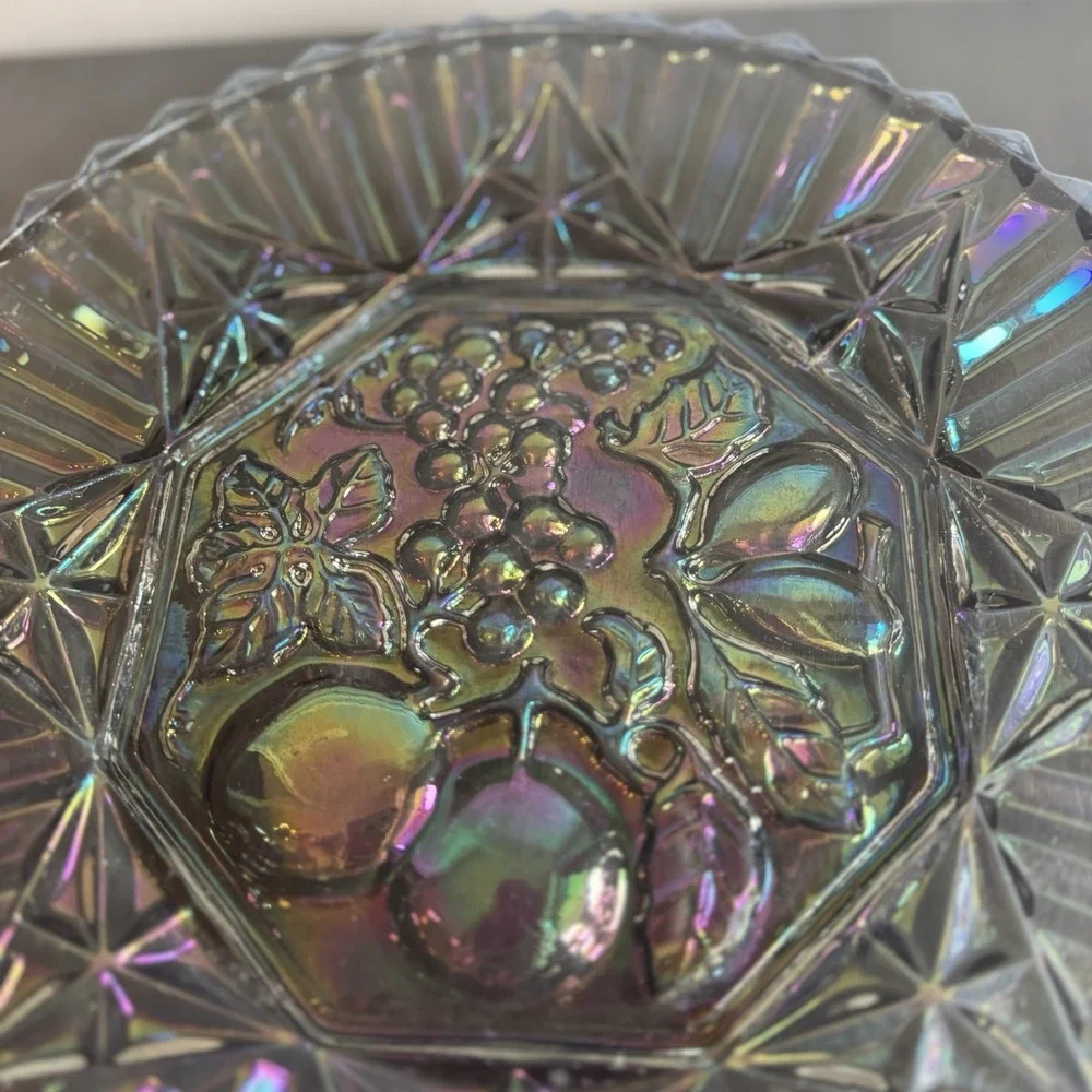 Vintage INDIANA Carnival Glass Serving/Jewelery Platter Iridescent Fruit‎ 11.5
